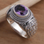 Amethyst signet ring, 'Woven Vines' - Amethyst and Sterling Silver Signet Ring thumbail