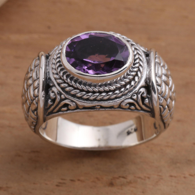 anillo de sello de amatista - Anillo de sello de amatista y plata esterlina