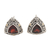 Gold-accented garnet button earrings, 'Pyramid Power in Red' - Triangular Bezel Set Garnet Button Earrings