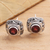 Garnet button earrings, 'Leaves of Bamboo in Red' - Garnet and Sterling Silver Button Earrings Bamboo Leaf Motif (image 2) thumbail