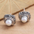 Cultured pearl button earrings, 'Leaves of Bamboo in White' - Cultured Pearl and Sterling Silver Button Earrings thumbail