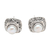Cultured pearl button earrings, 'Leaves of Bamboo in White' - Cultured Pearl and Sterling Silver Button Earrings (image 2a) thumbail