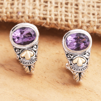 Gold-accented amethyst drop earrings, 'Seashore Vibes in Purple' - Amethyst and Sterling Silver Drop Earrings
