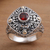 Gold-accented garnet cocktail ring, 'Temple Base' - Garnet and Sterling Silver Cocktail Ring from Bali (image 2) thumbail