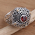 Gold-accented garnet cocktail ring, 'Temple Base' - Garnet and Sterling Silver Cocktail Ring from Bali (image 2c) thumbail