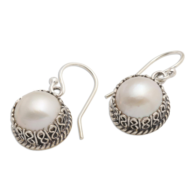 Cultured pearl dangle earrings, 'Shadow in White' - Cultured Pearl Sterling Silver Dangle Earrings