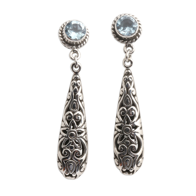 Balinese Blue Topaz and Sterling Silver Earrings