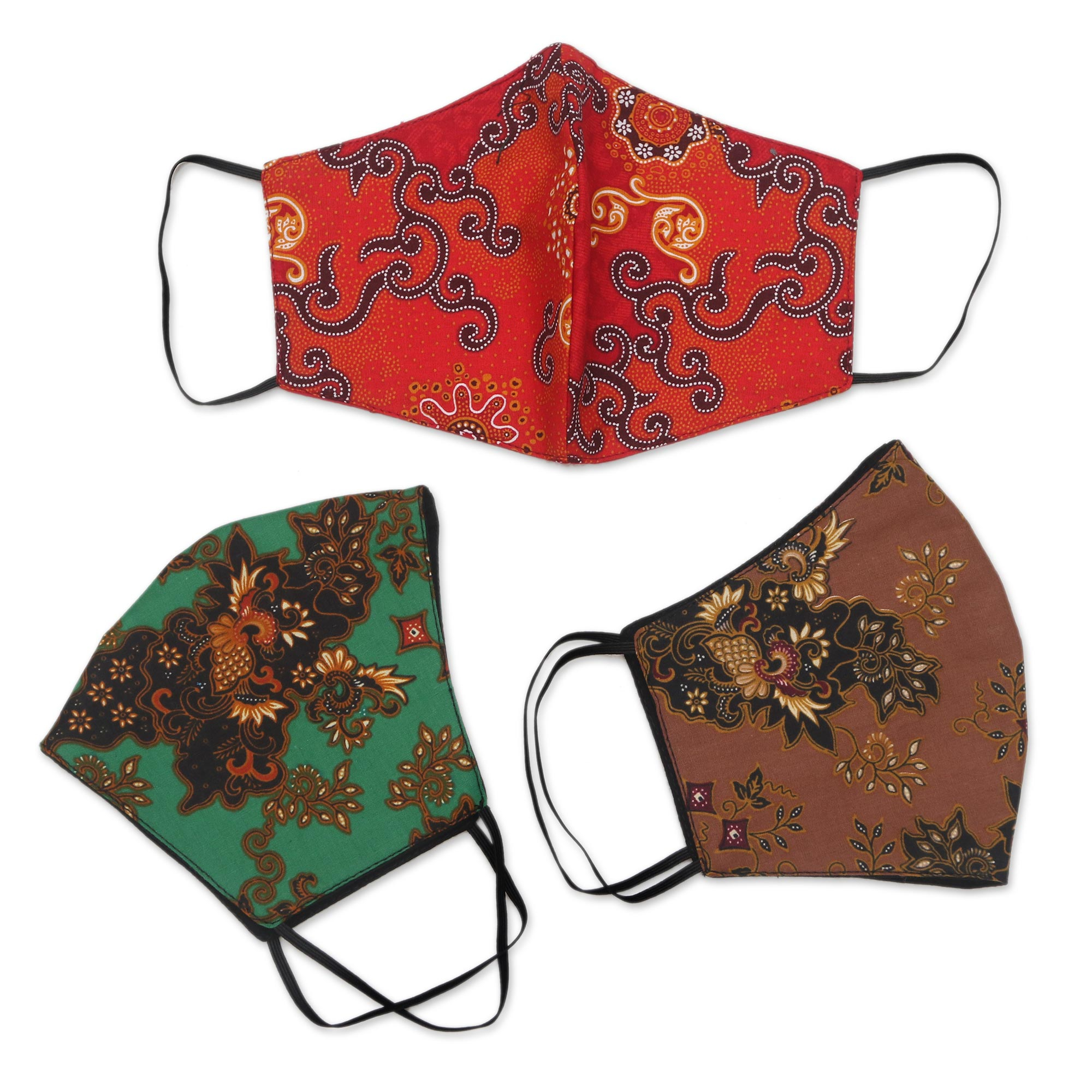 UNICEF Market | 1 Red-1 Green-1 Sepia-2-Layer Contoured Cotton Masks ...