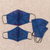 Family set cotton face masks, 'Ikat Blue' (set of 4) - 2 Large /2 Small Handwoven Blue 2-Layer Cotton Ikat Masks (image 2b) thumbail