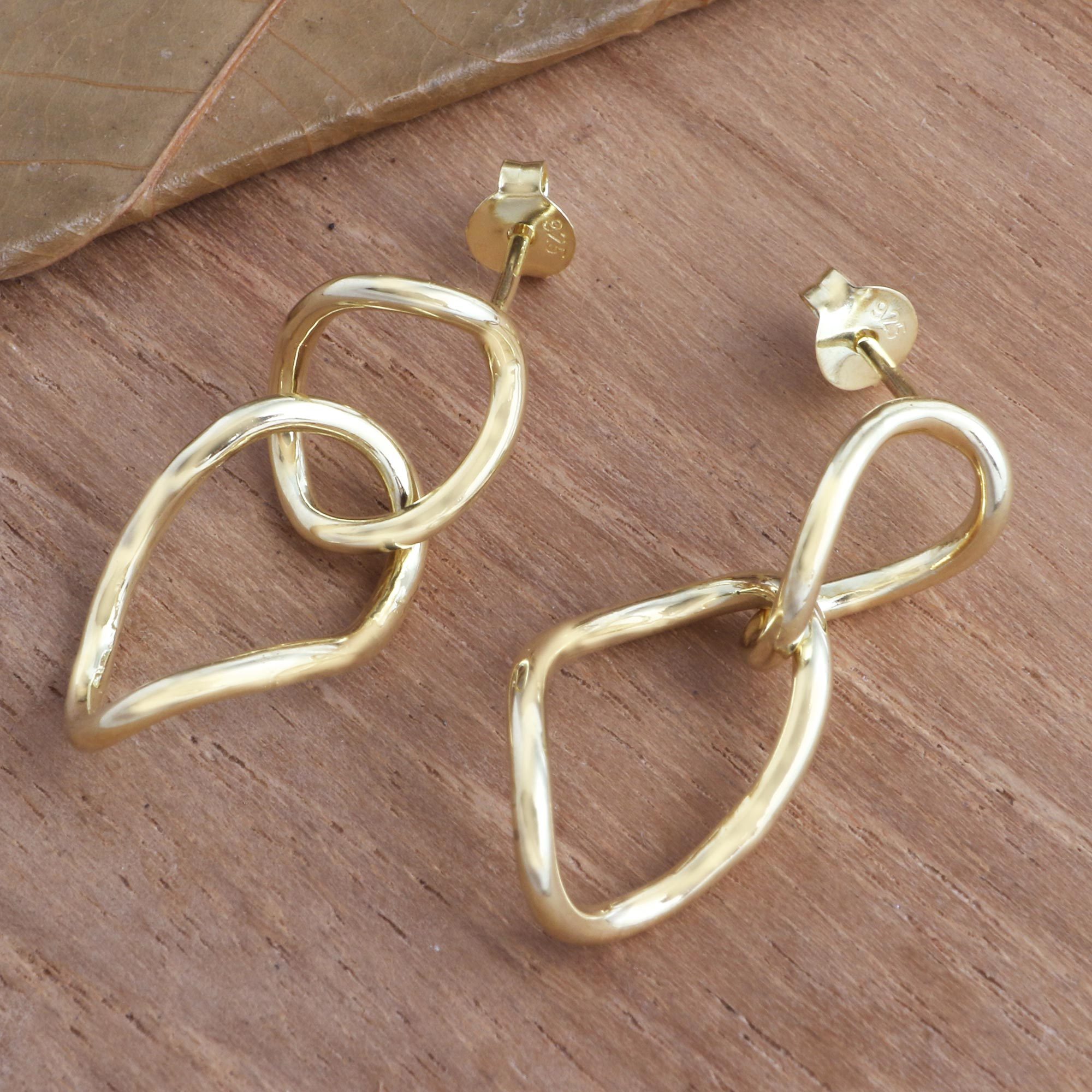 Gold Plated Chain Link Dangle Earrings Golden Hour NOVICA