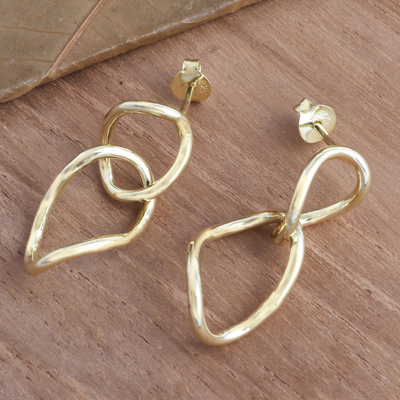 Gold plated dangle earrings, 'Golden Hour' - Gold Plated Chain Link Dangle Earrings
