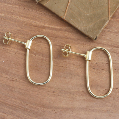 Gold plated dangle earrings, 'Golden Circuit' - Gold Plated Oval Dangle Earrings