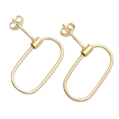 Gold plated dangle earrings, 'Golden Circuit' - Gold Plated Oval Dangle Earrings