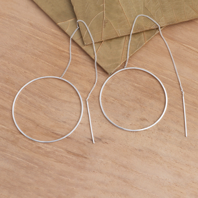 Einfädler-Ohrringe aus Sterlingsilber, 'Single Circle'. - Ohrringe mit Gewinde aus Sterlingsilber Einfachkreis