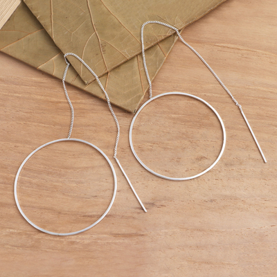 Sterling silver threader earrings, 'Single Circle' - Sterling Silver Threader Earrings Single Circle