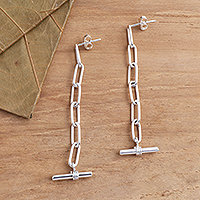Pendientes colgantes de plata de ley, 'In Chains' - Cadena de cable de plata de ley y pendientes colgantes de palanca