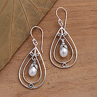 Cultured pearl dangle earrings, 'Pearly Tears' - Cultured Pearl and Sterling Silver Teardrop Dangle Earrings