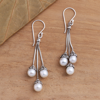 Aretes colgantes de perlas cultivadas - Pendientes colgantes de plata de ley y perlas de agua dulce