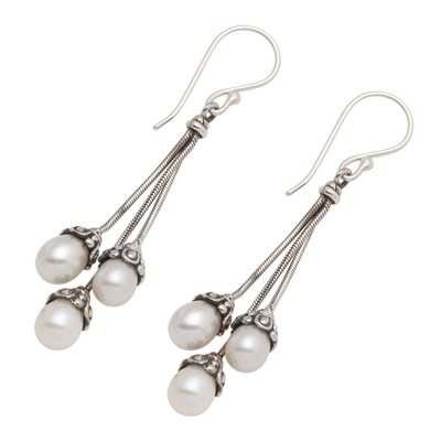 Aretes colgantes de perlas cultivadas - Pendientes colgantes de plata de ley y perlas de agua dulce