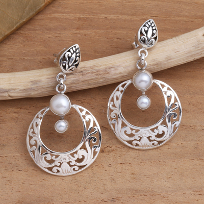 Cultured pearl dangle earrings, Moon Over Bali