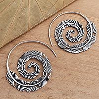 Featured review for Sterling silver half hoop earrings, Spiral Feather