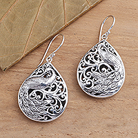 Sterling silver dangle earrings, 'Garden Peacocks' - Sterling Silver Peacock Dangle Earrings