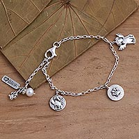 Sterling silver charm bracelet, 'Good Dog' - Angel Dog Sterling Silver Charm Bracelet