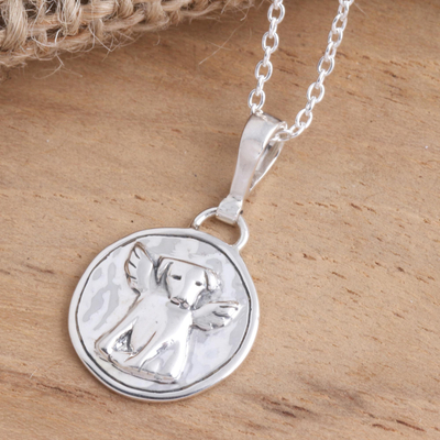 Sterling silver pendant necklace, 'Really Good Boy' - Sterling Silver Pendant Necklace Angel Dog