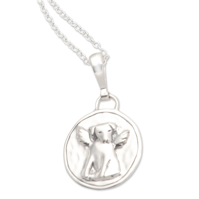 Sterling silver pendant necklace, 'Really Good Boy' - Sterling Silver Pendant Necklace Angel Dog