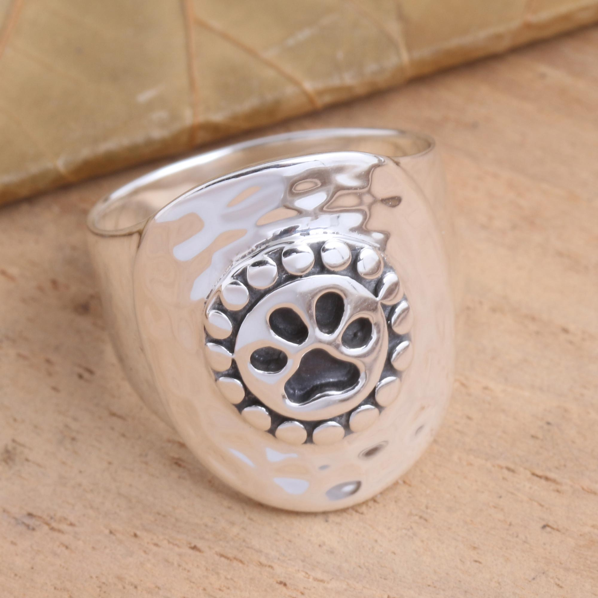 Sterling silver paw print cheap ring