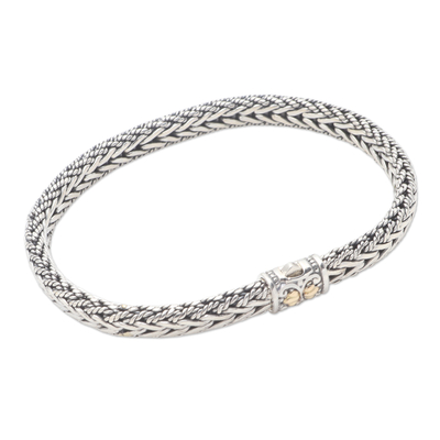 Gold-accented sterling silver bracelet, 'Well Known' - Handmade Sterling Silver and Gold Accented Braided Bracelet