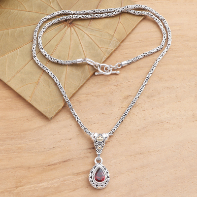 Gold-accented garnet pendant necklace, 'Alluring Danger in Red' - Gold Accented Sterling Silver Garnet Pendant Necklace