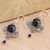 Onyx dangle earrings, 'Lost Shadow' - Hand Made Sterling Silver Onyx Bead Dangle Earrings
