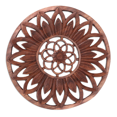 Reliefplatte aus Holz - Holzreliefplatte mit konzentrischem Lotusmuster