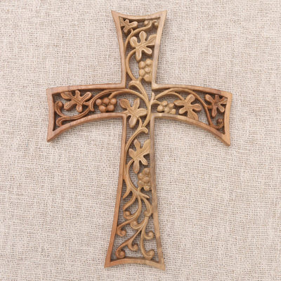 Wood wall cross, 'Growing Oak' - Oak Themed Wood Wall Cross