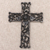 Wood wall cross, 'Antiqued Lotus Cross' - Distressed Black Floral Wood Wall Cross (image 2b) thumbail