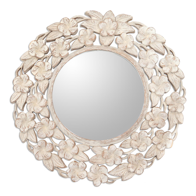 Espejo de pared de madera - Espejo de pared de madera floral blanco shabby chic