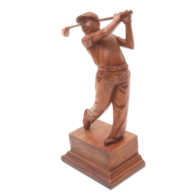 Wood sculpture, 'Golfer' - Hand Carved Golfer Sculpture