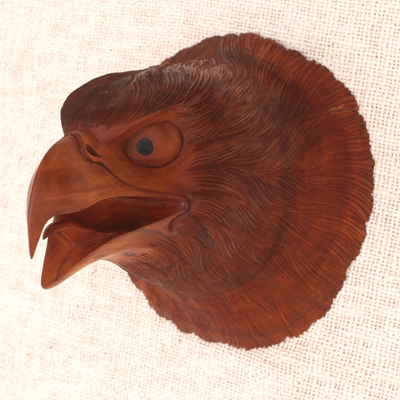Escultura de pared de madera - Decoración de pared de cabeza de águila de madera de suar tallada a mano
