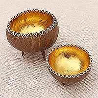 Cuencos decorativos de cáscara de coco, 'Gleaming Duo' (par) - Cuencos decorativos hechos a mano con cáscara de coco (par)