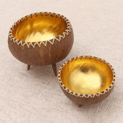 Cuencos decorativos de cáscara de coco, (par) - Cuencos de cáscara de coco decorativos hechos a mano (par)