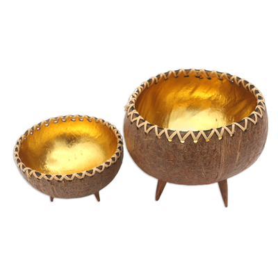 Cuencos decorativos de cáscara de coco, (par) - Cuencos de cáscara de coco decorativos hechos a mano (par)