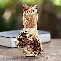 Hand Carved Wood Owl Sculpture,'Silent Owl'