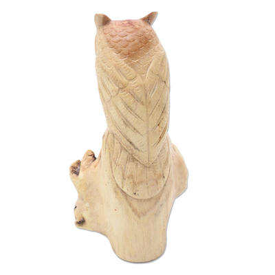 Wood sculpture, 'Silent Owl' - Hand Carved Wood Owl Sculpture