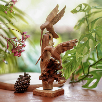 Holzskulptur - Kolibri-Skulptur, handgeschnitzt aus Holz