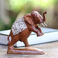 Wood sculpture, 'Fighting Elephant'