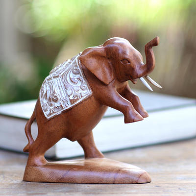 Wood carved elephant  Wooden elephant  Indonesian wood  Balinese elephant  vintage image