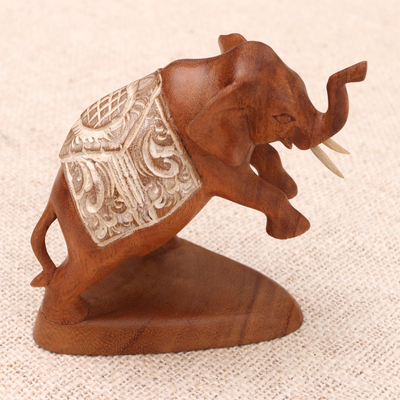 UNICEF Market  Pair of Wood and Brass Elephant Tapestry Hangers from Bali  - Elephants of Wisdom