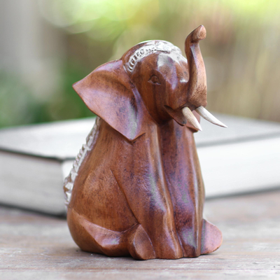 Escultura de madera - Elefante sentado escultura en madera tallada a mano