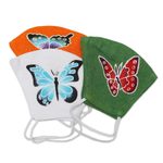 Hand-painted rayon face masks, 'Island Butterfly Beauty' (set of 3) - 3 Hand-Painted Butterfly on Balinese Batik 2-Layer Masks